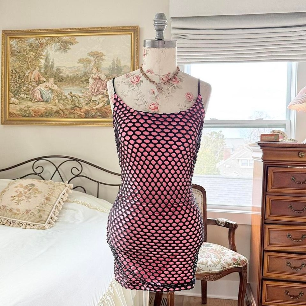 black fishnet mini dress  y2k kikiriki size medium black fishnet‎ mini dress